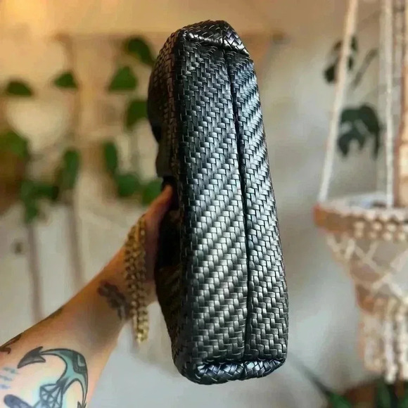 Anthropologie Frankie Metallic Black Evening Clutch Bag with Chain Strap - Picture 6 of 11